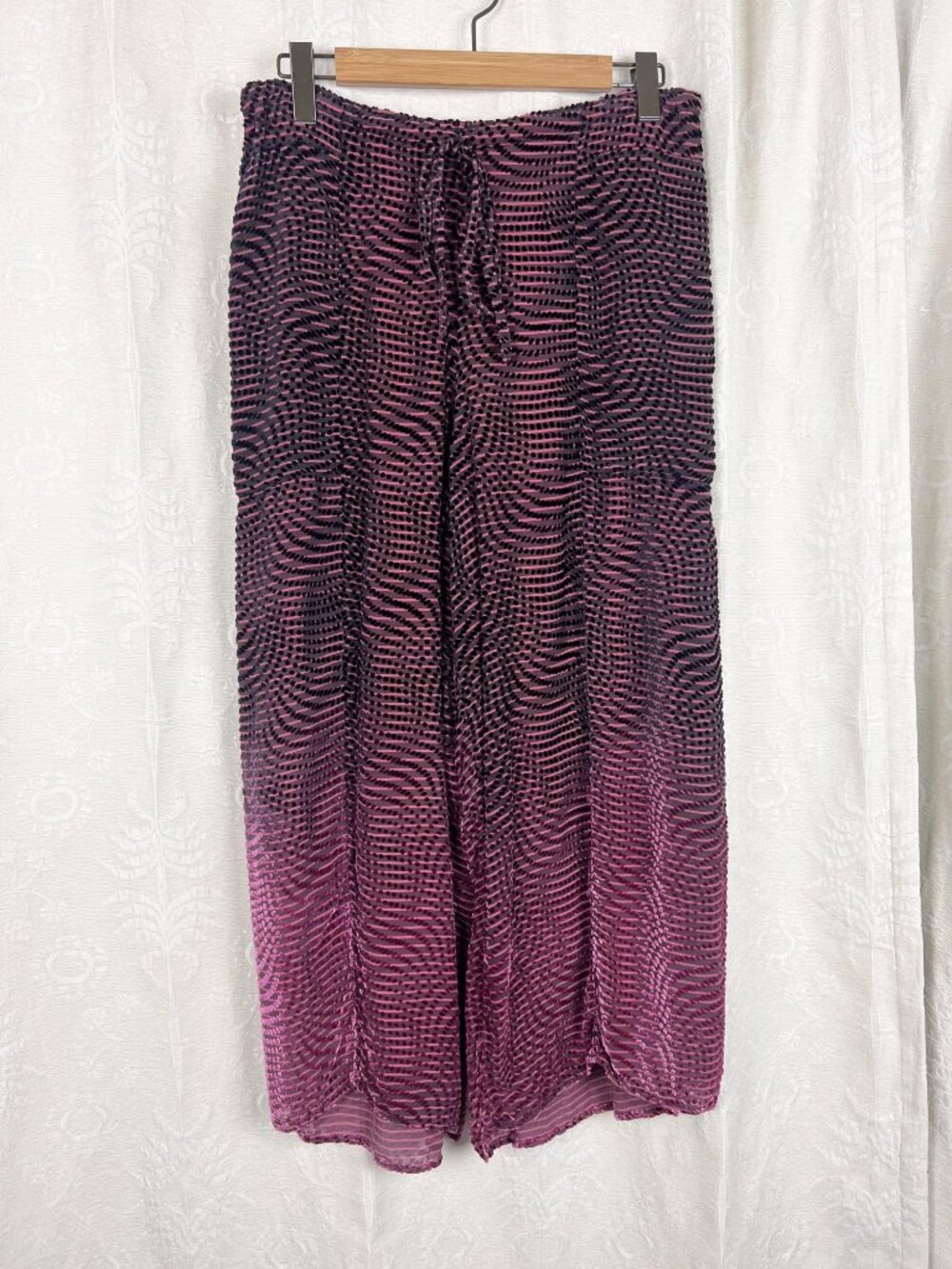 Silk velvet S-L wide leg palazzo drawstring pants URU vintage flowy boho artist